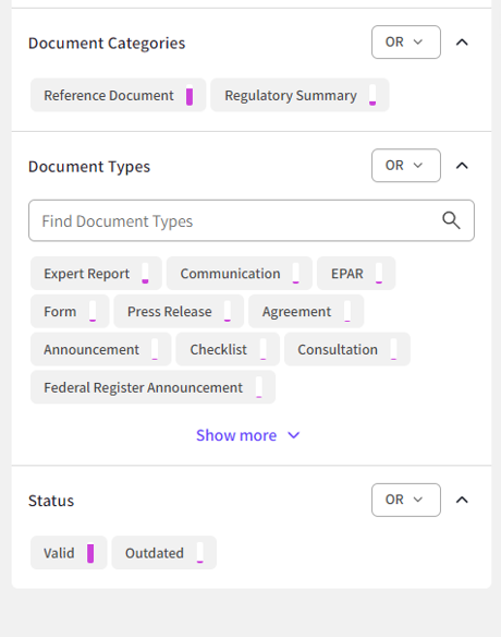Clarivate Regulatory - Filter Status.png